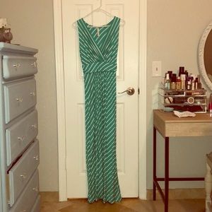 Teal/White Stripped Maxi Dress